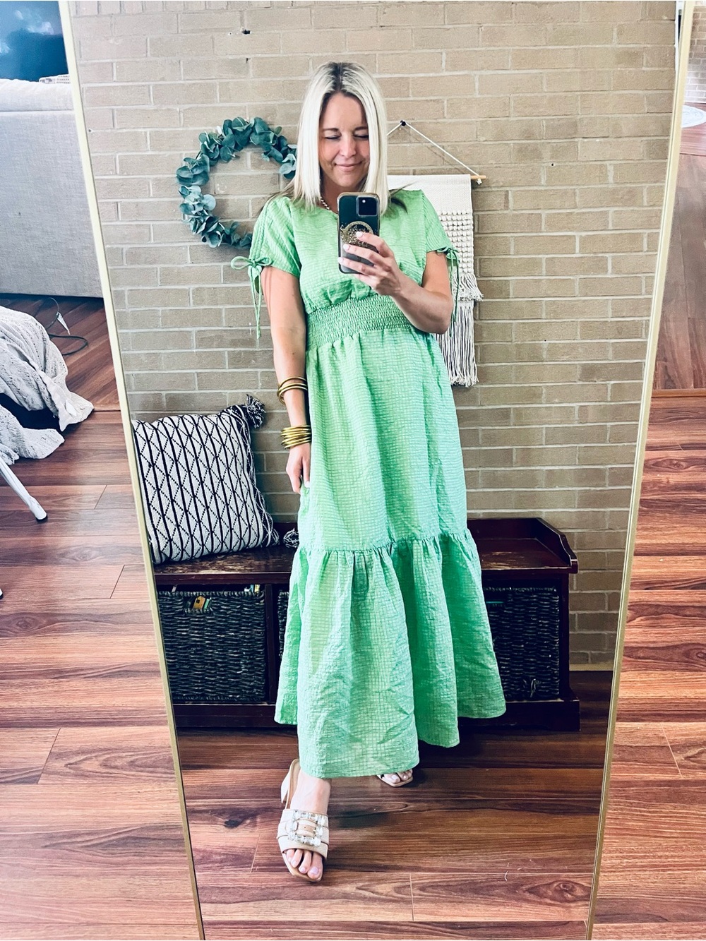 entro Green Maxi Dress with Smocked Waist